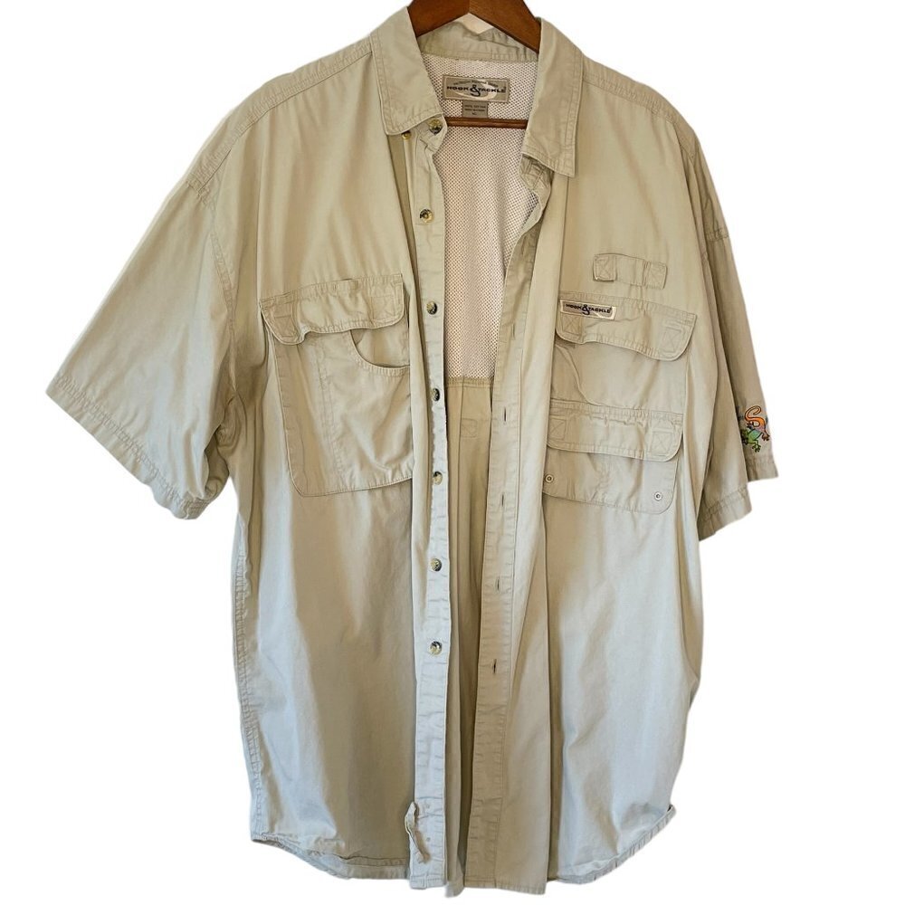 Hook & Tackle Men's Shirt High Tech Fishing Gear Short Sleeve Button Down XL